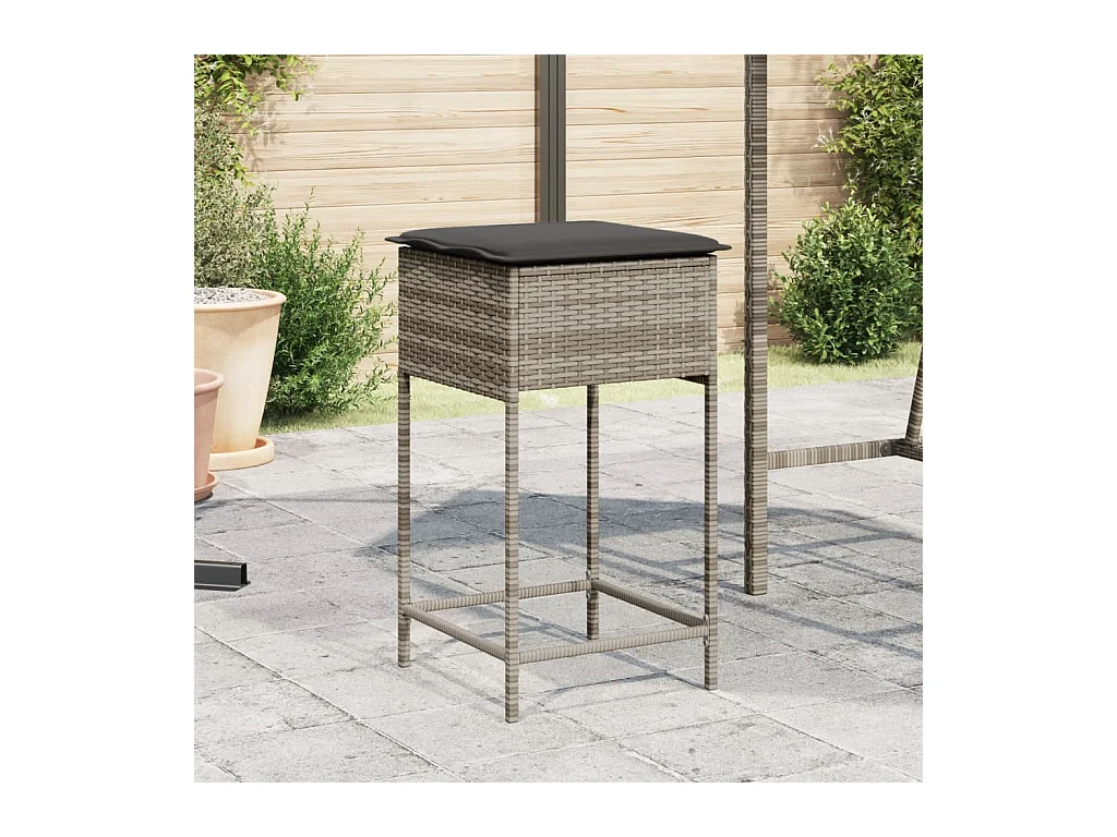 Tuinbarkrukken met kussens 2 st poly rattan grijs
