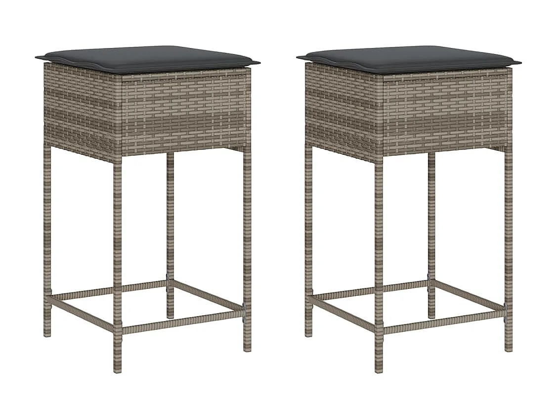 Tabourets de bar jardin coussins lot de 2 gris résine tressée