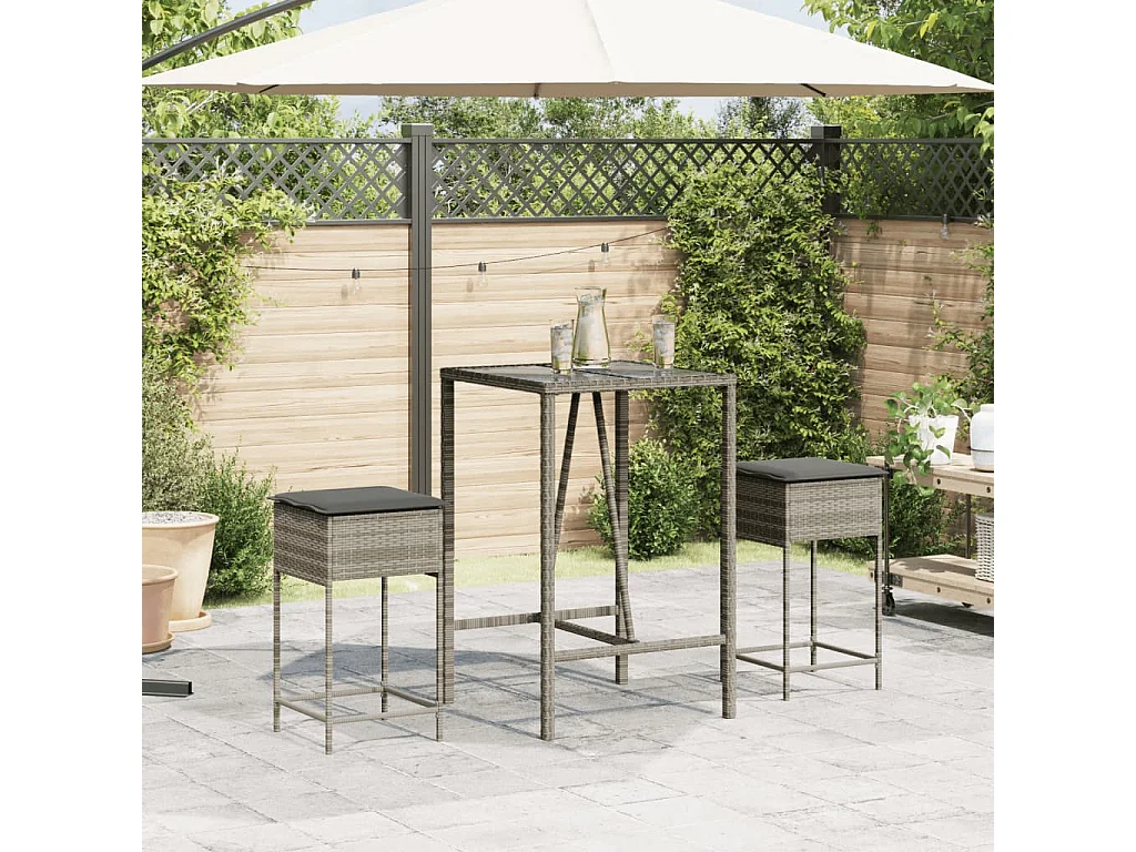 Tabourets de bar jardin coussins lot de 2 gris résine tressée