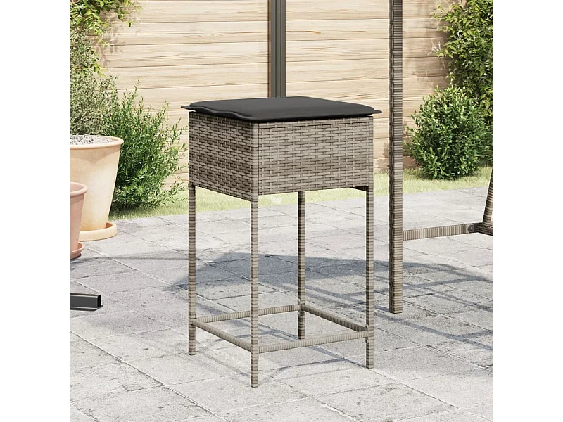 Tabourets de bar jardin coussins lot de 2 gris résine tressée