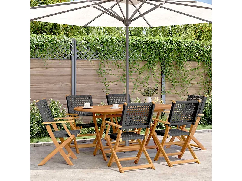 Chaises de jardin pliantes lot de 6 noir poly rotin bois massif