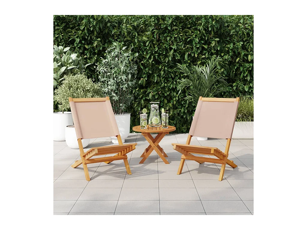 Chaises de jardin lot de 2 taupe bois d'acacia massif et tissu