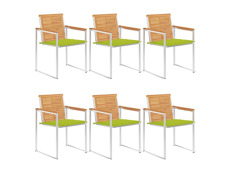 Chaises de jardin 6 pièces avec coussins Bois de teck massif