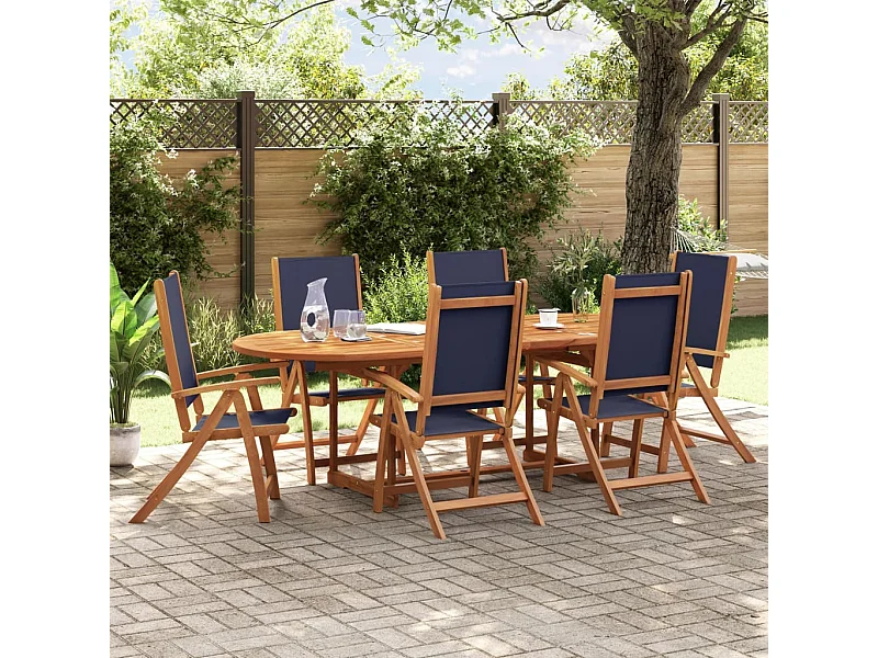 Sillas de jardín plegables 6 unidades madera maciza acacia textileno