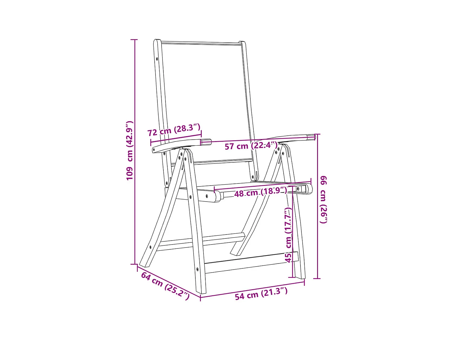 Chaises pliables de jardin lot de 6 bois d'acacia et textilène