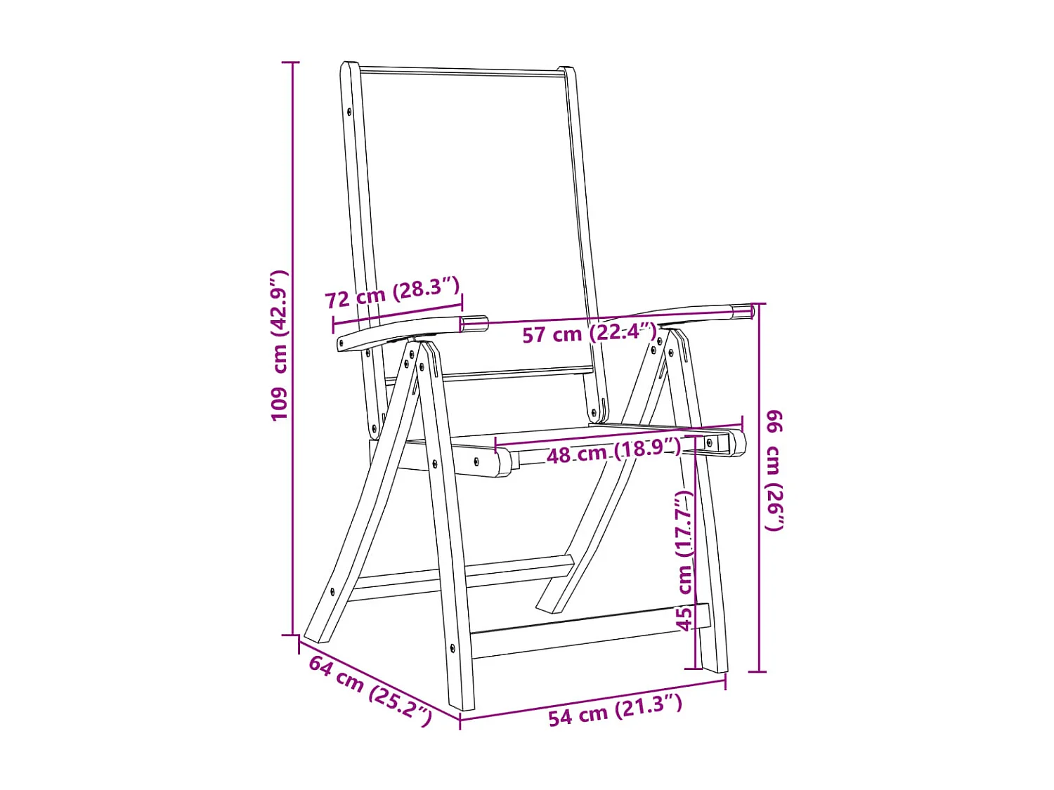 Chaises pliables de jardin lot de 6 bois d'acacia et textilène