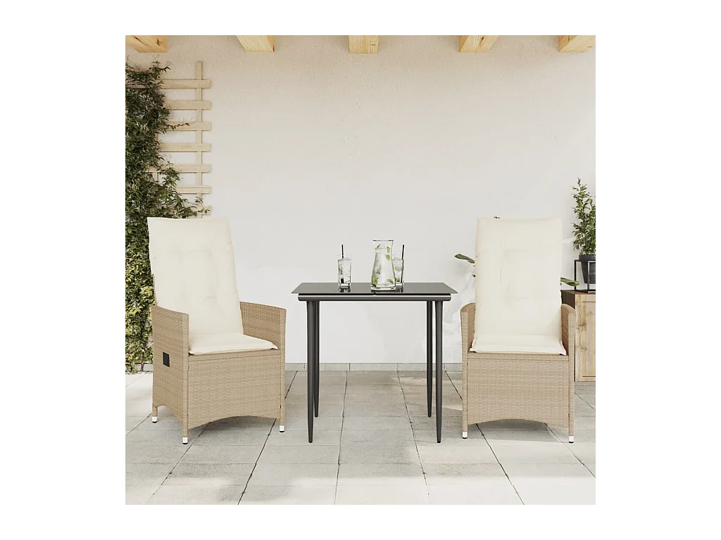 Cadeiras de jardim reclináveis 2 peças com almofadões vime PE bege
