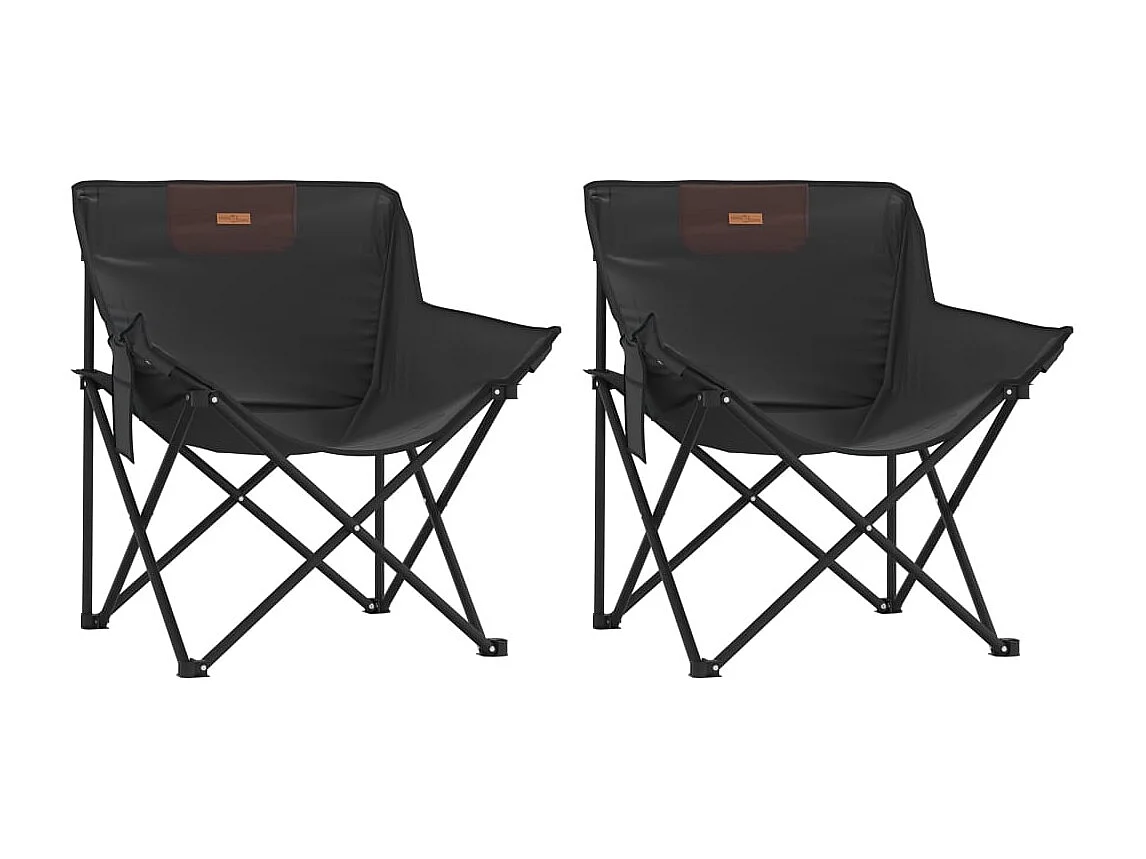 Chaise de camping avec poche pliable lot de 2 noir