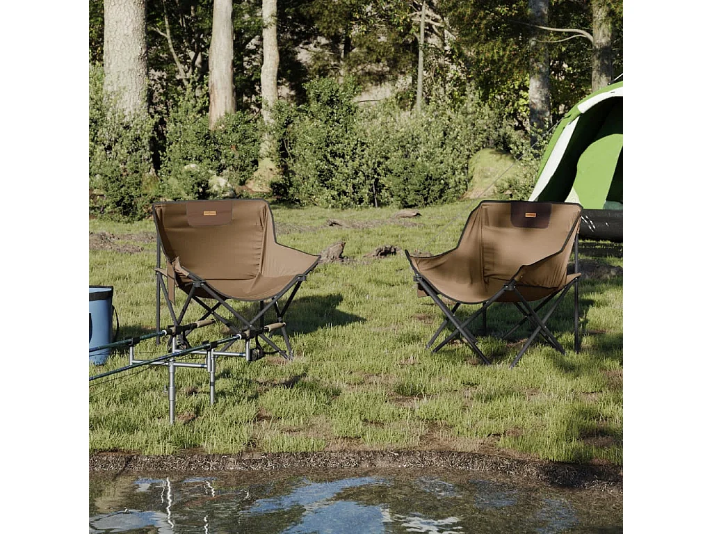 Chaise de camping avec poche pliable lot de 2 marron