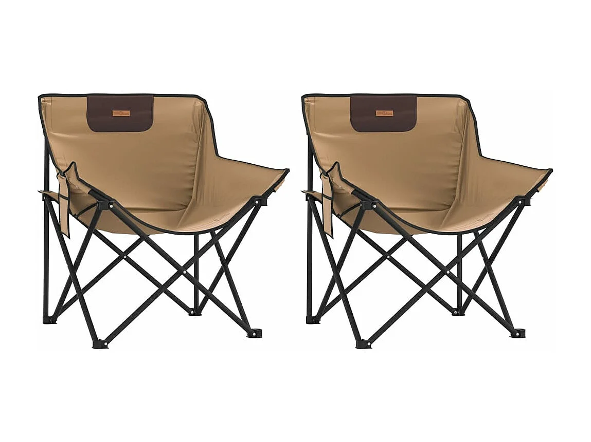 Chaise de camping avec poche pliable lot de 2 marron