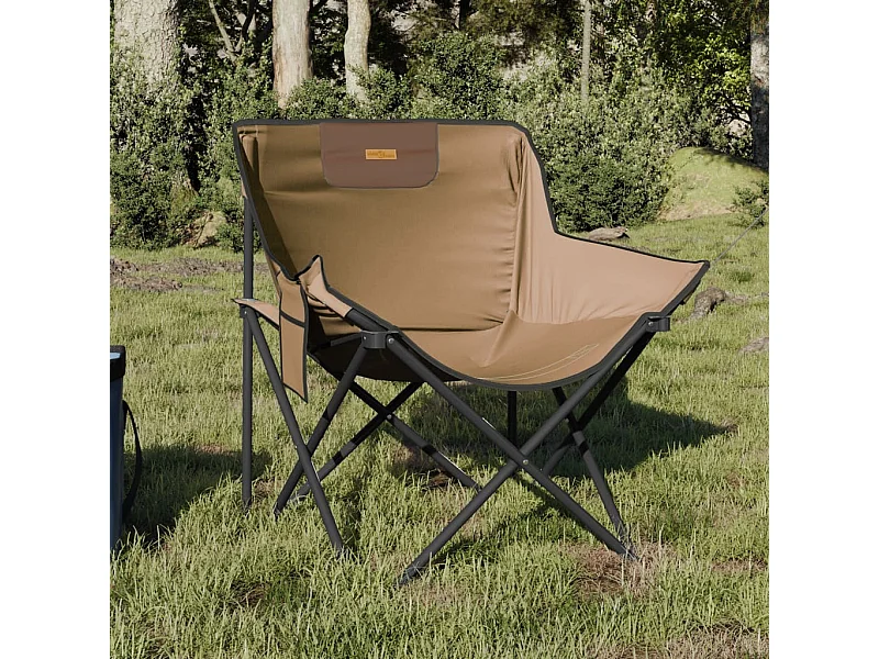 Chaise de camping avec poche pliable lot de 2 marron