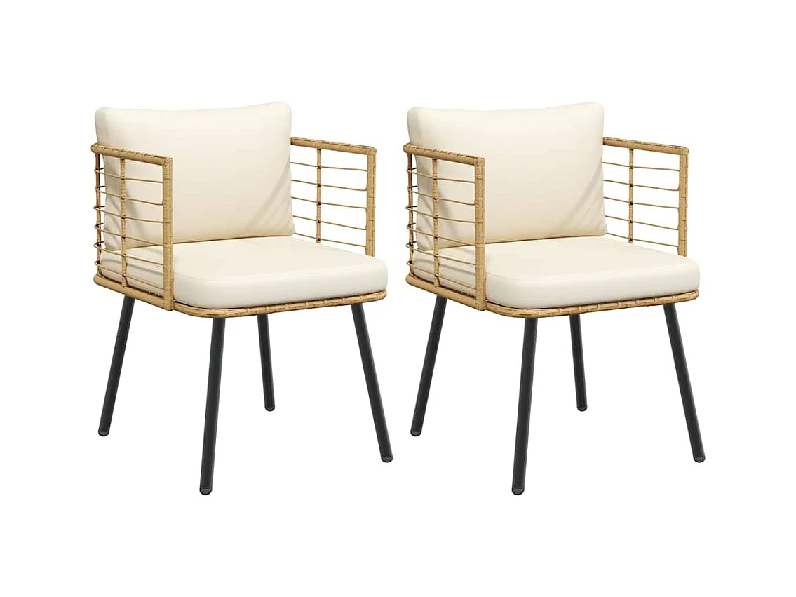 Chaises de jardin lot de 2 avec coussins naturel résine tressée