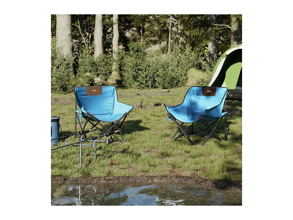 Chaise de camping avec poche pliable lot de 2 bleu vif