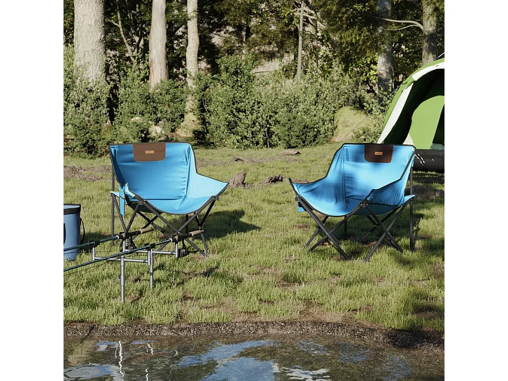 Chaise de camping avec poche pliable lot de 2 bleu vif