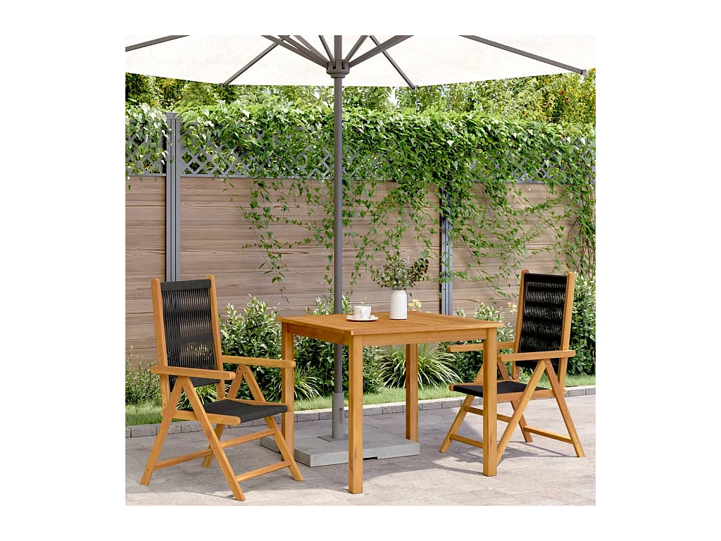 Chaises de jardin lot de 2 noir bois d'acacia et polypropylène