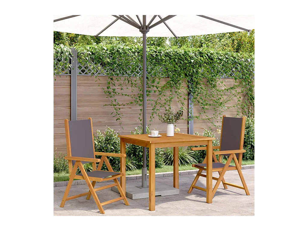 Chaises de jardin lot de 2 anthracite bois acacia massif tissu
