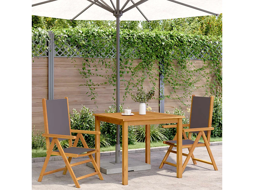 Chaises de jardin lot de 2 anthracite bois acacia massif tissu