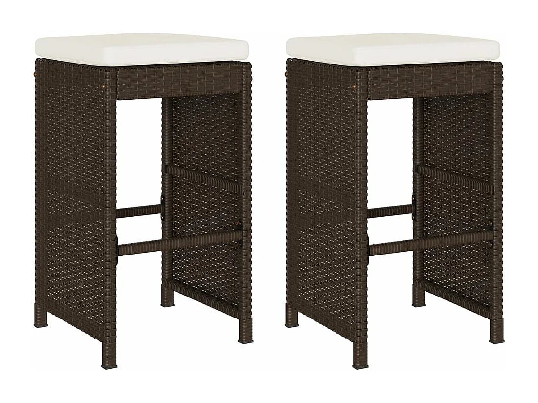 Tuinbarkrukken 2 st met kussens poly rattan bruin