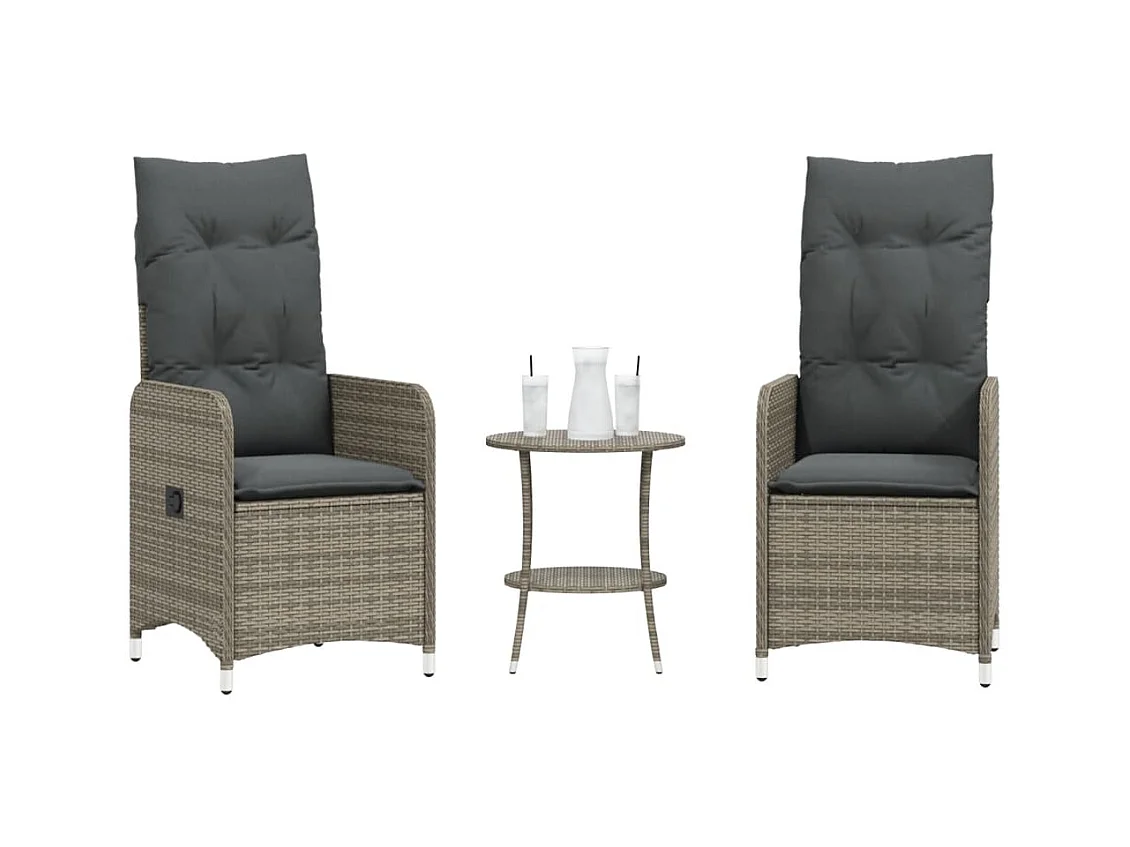 Chaises inclinables de jardin lot de 2 et table résine tressée