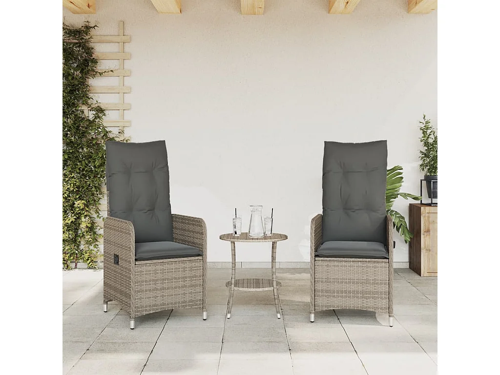 Chaises inclinables de jardin lot de 2 et table résine tressée