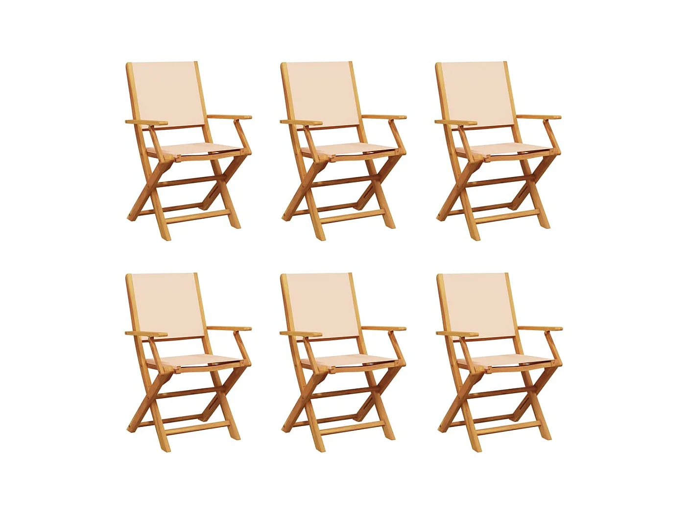 Chaises de jardin pliantes lot de 6 beige tissu et bois massif