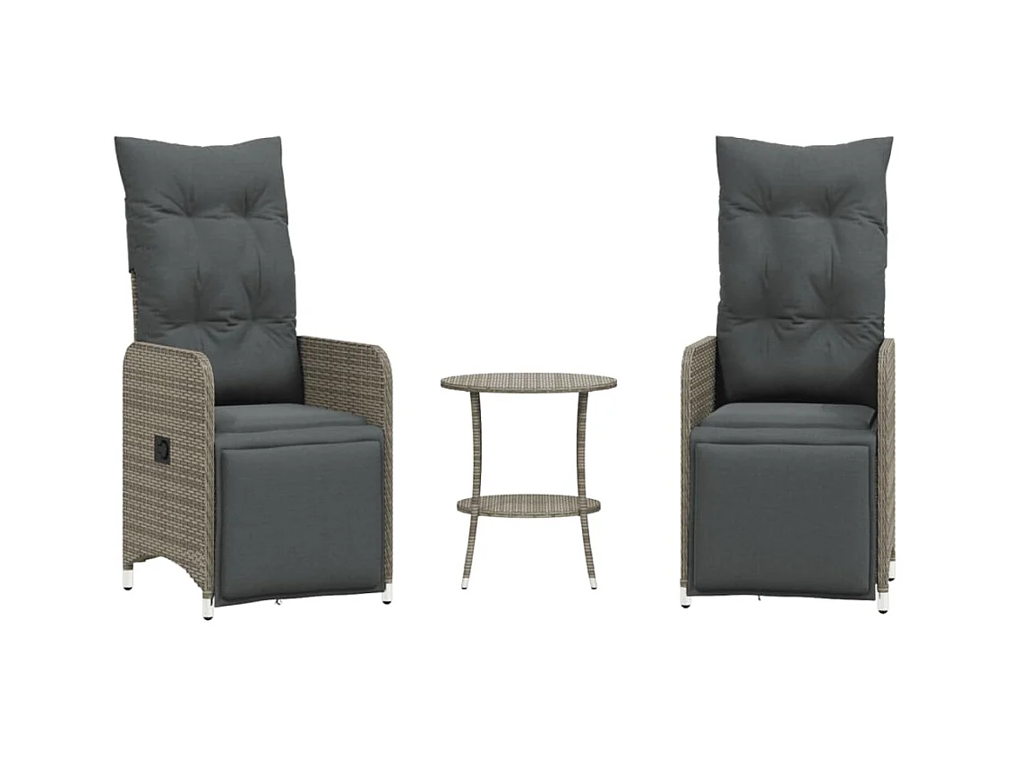 Chaises inclinables de jardin lot de 2 et table résine tressée