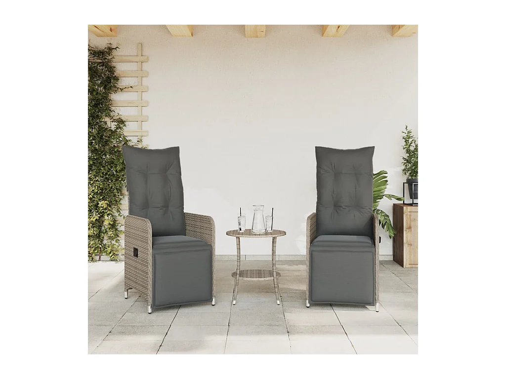 Chaises inclinables de jardin lot de 2 et table résine tressée