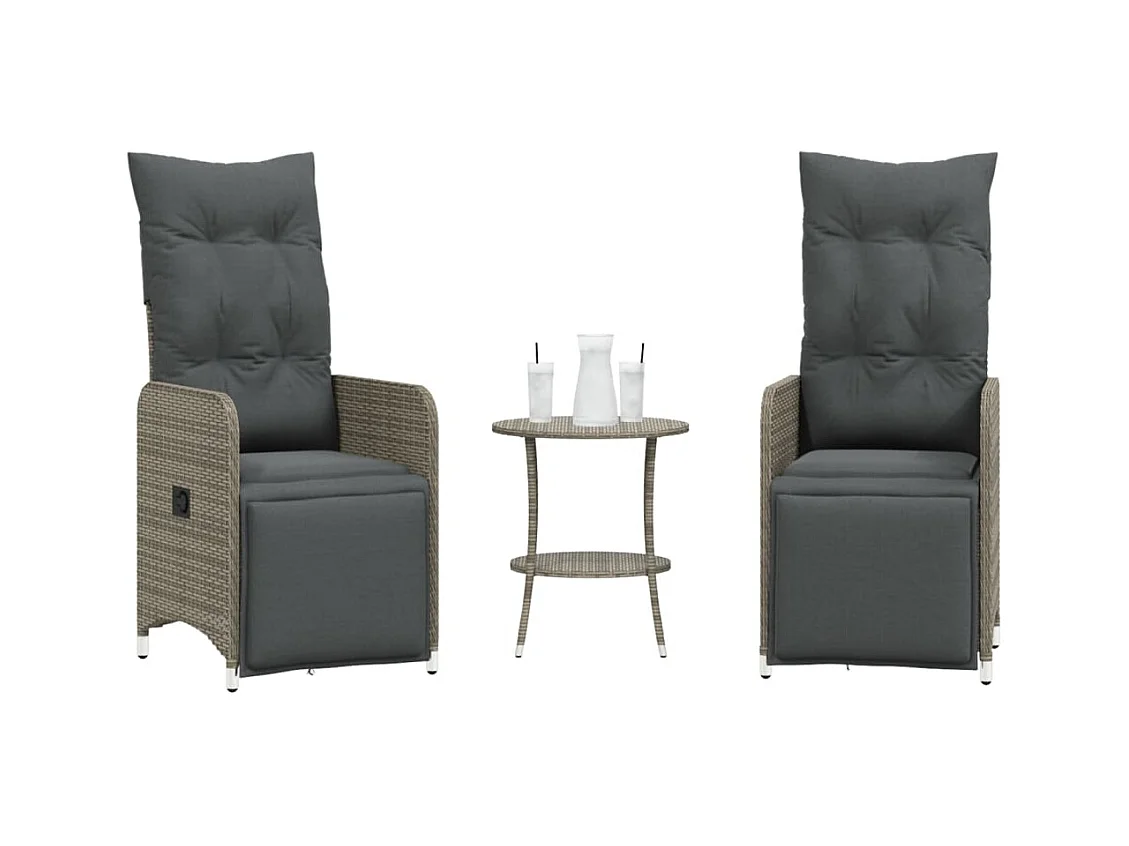 Tuinstoelen 2 st verstelbaar met tafel poly rattan grijs