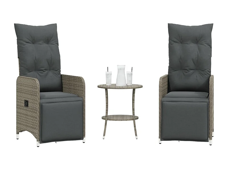 Cadeiras jardim reclináveis 2 peças com mesa vime PE cinzento