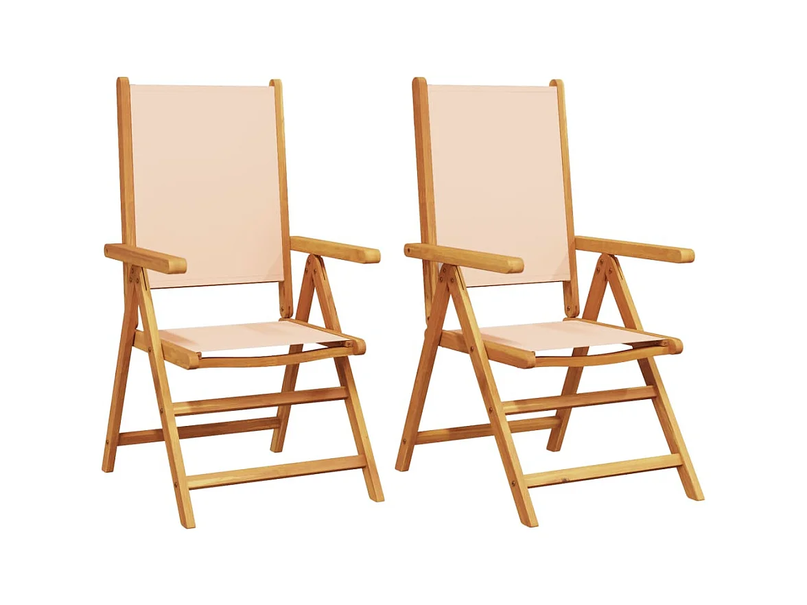 Chaises de jardin lot de 2 beige bois d'acacia massif et tissu