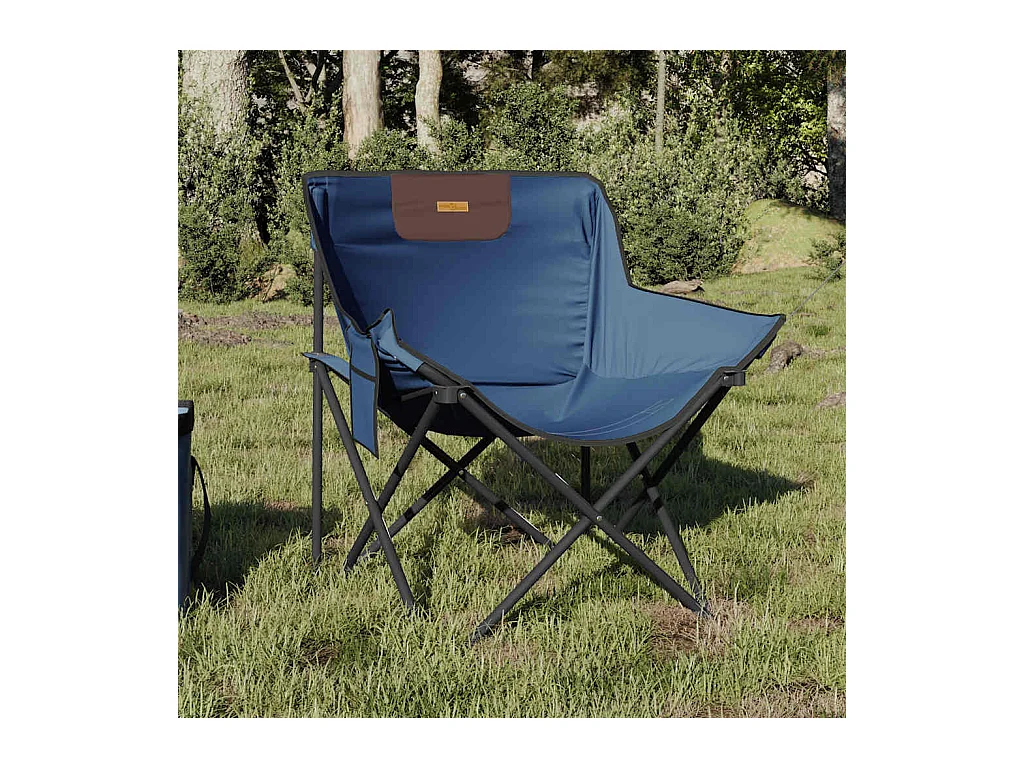 Chaise de camping avec poche pliable lot de 2 bleu