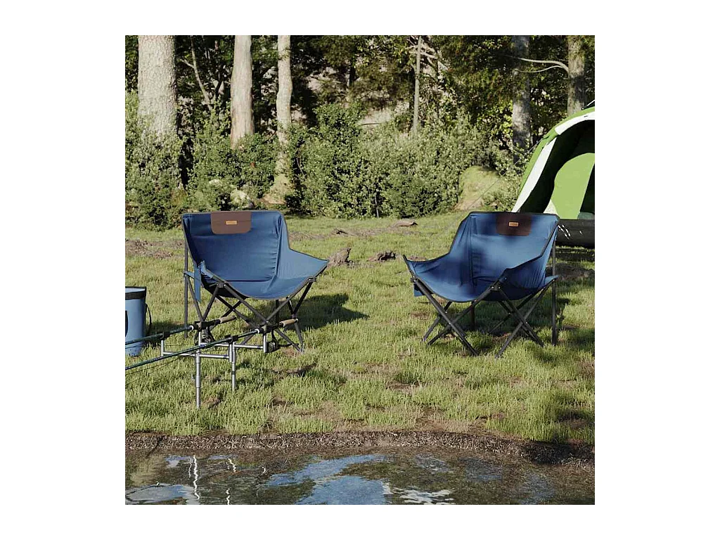 Chaise de camping avec poche pliable lot de 2 bleu