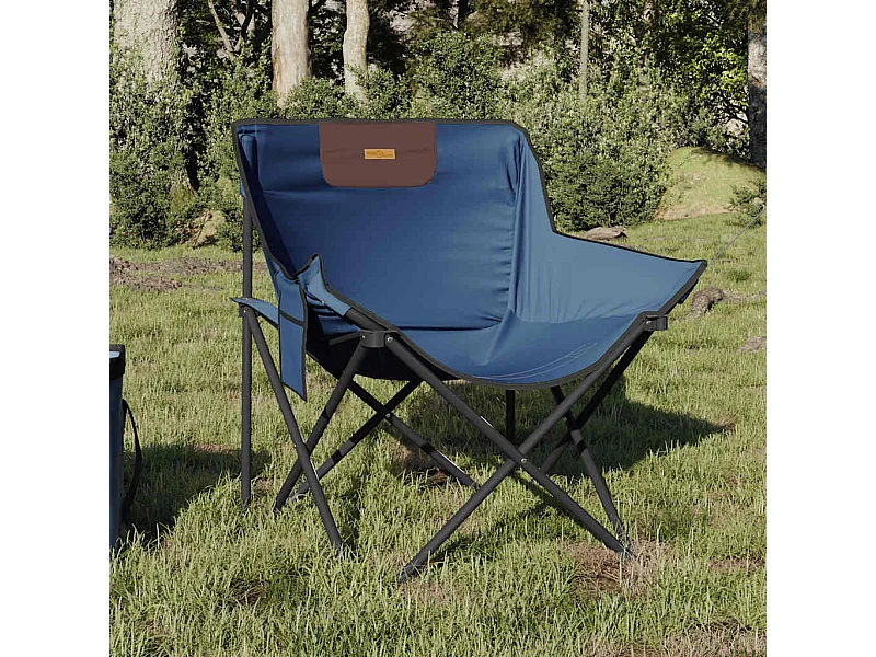 Chaise de camping avec poche pliable lot de 2 bleu