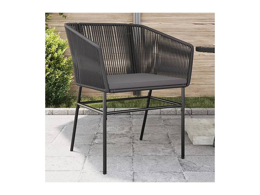 Cadeiras de jardim com almofadões 2 peças vime PE preto