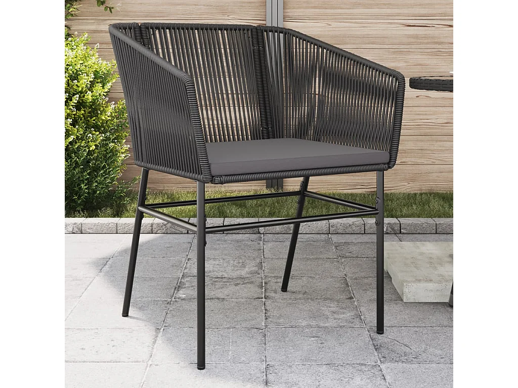 Chaises de jardin lot de 2 avec coussins noir résine tressée