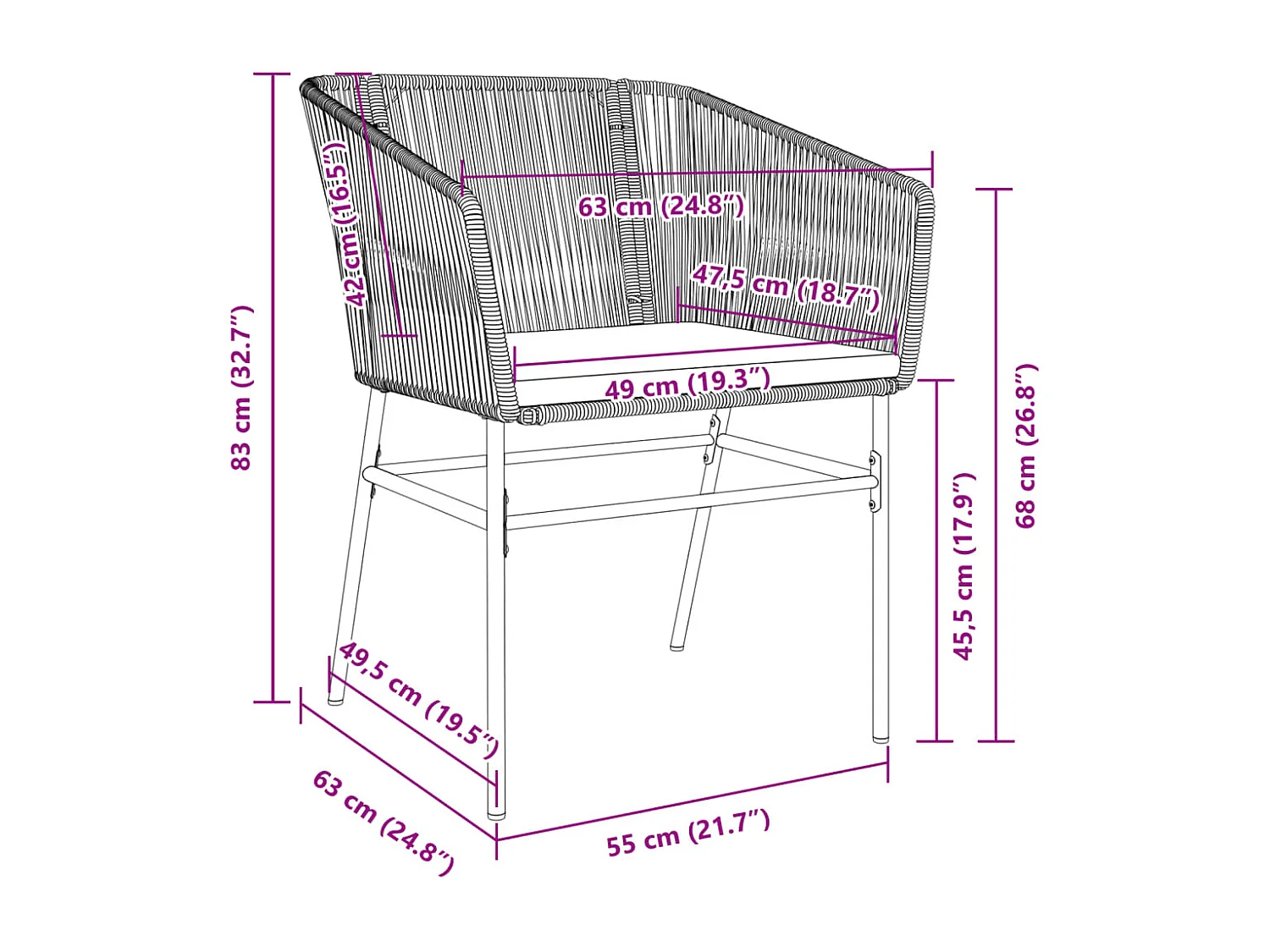 Chaises de jardin lot de 2 avec coussins noir résine tressée