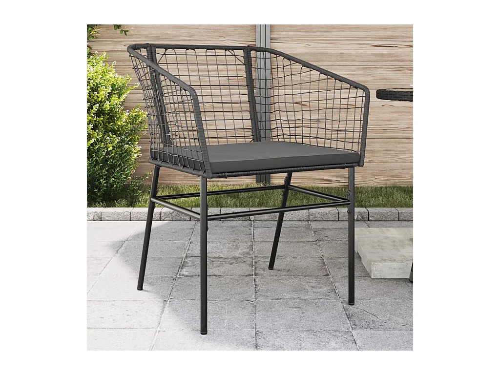 Cadeiras de jardim com almofadões 2 peças vime PE preto