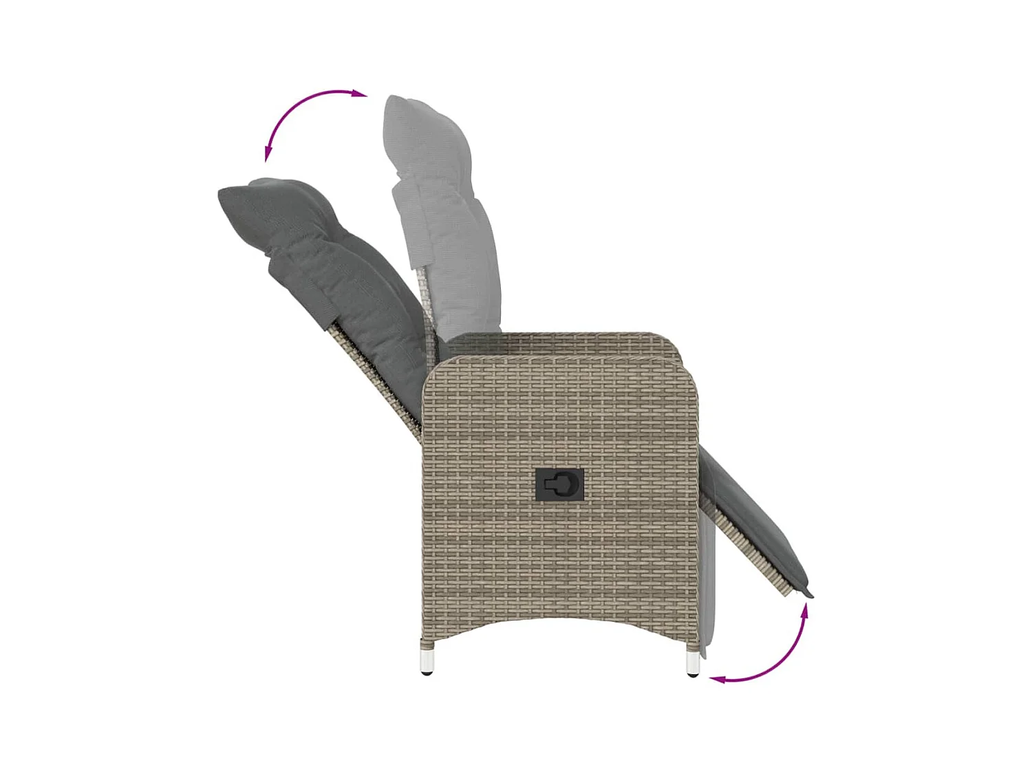 Chaises inclinables de jardin lot de 2 et coussins gris rotin