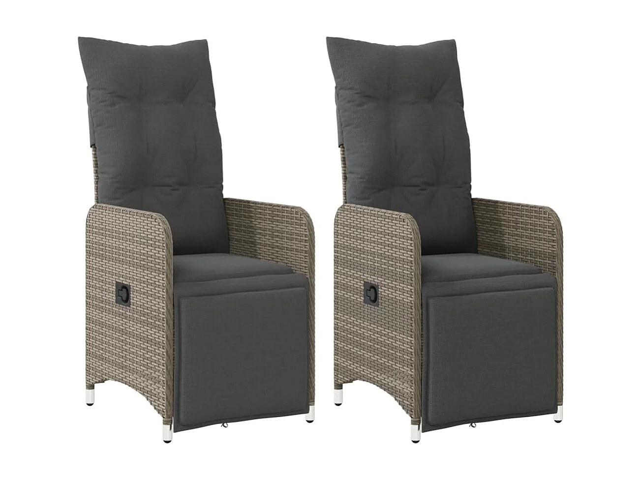 Chaises inclinables de jardin lot de 2 et coussins gris rotin