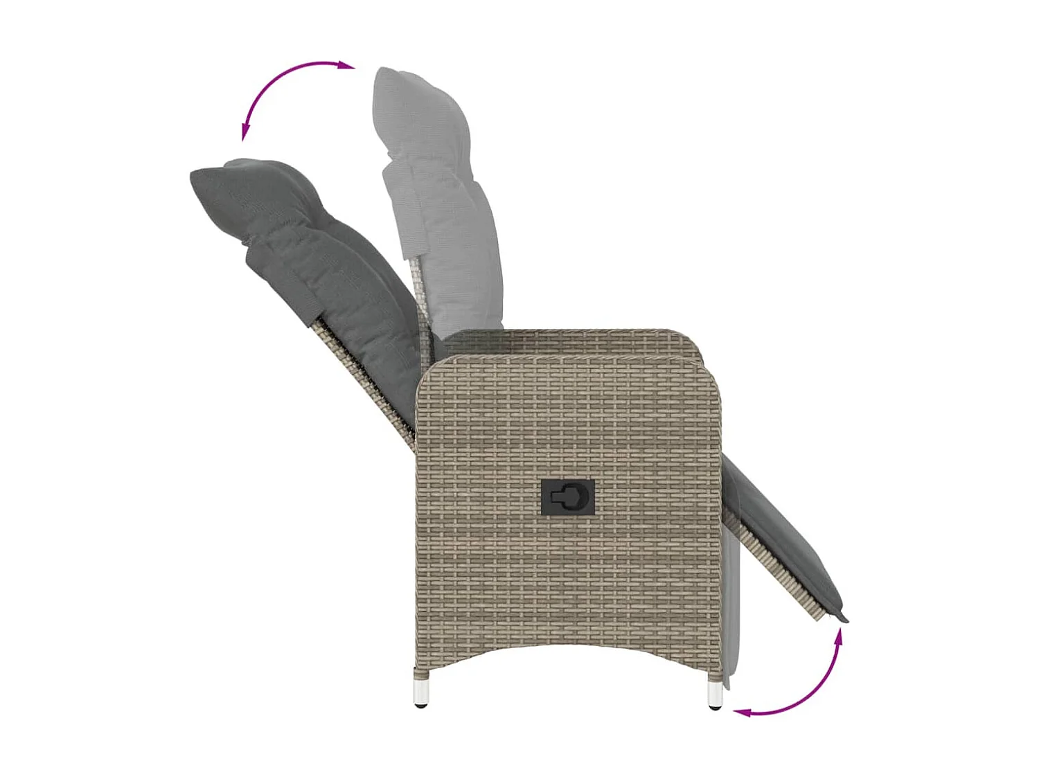 Chaises inclinables de jardin lot de 2 et coussins gris rotin