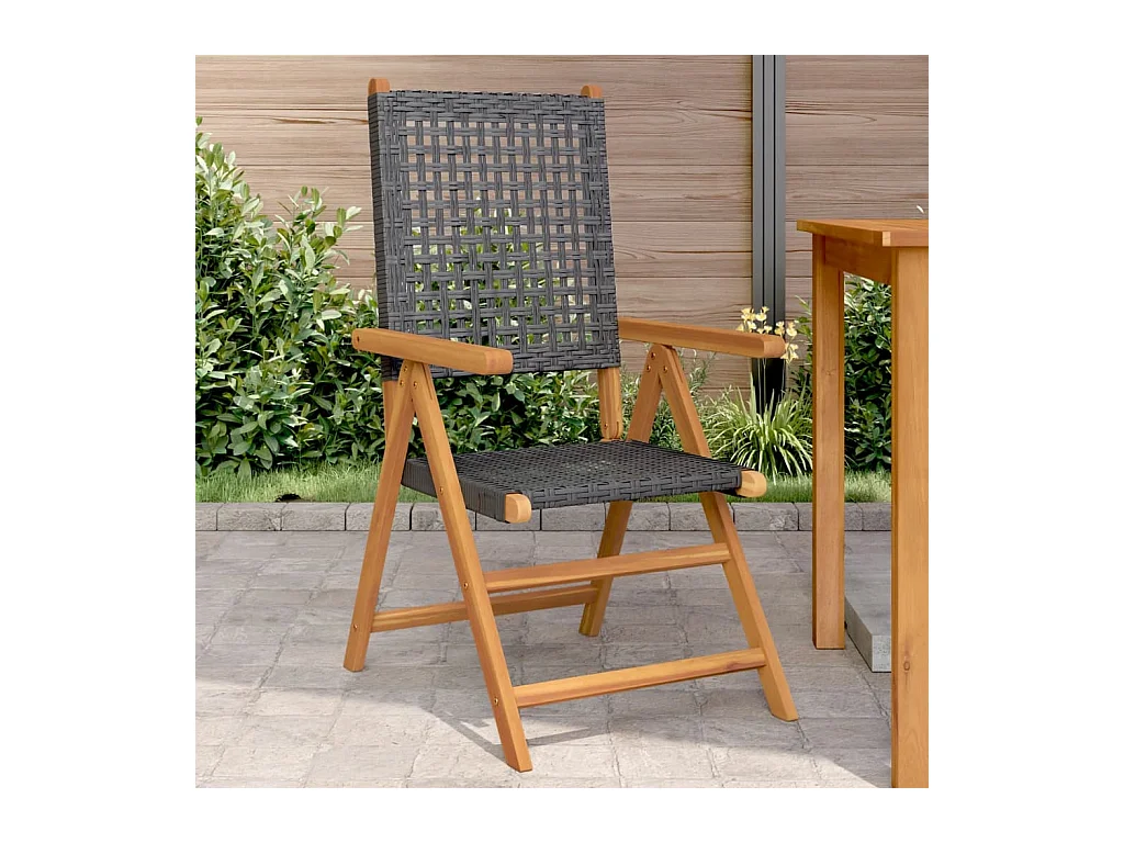 Chaises de jardin lot de 2 noir bois massif d'acacia et rotin
