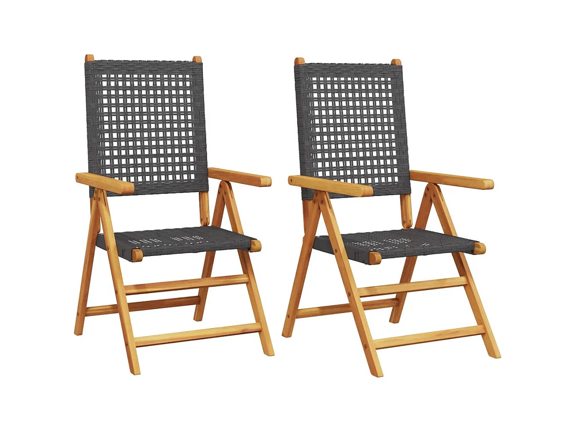 Chaises de jardin lot de 2 noir bois massif d'acacia et rotin