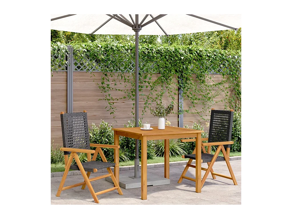 Chaises de jardin lot de 2 noir bois massif d'acacia et rotin