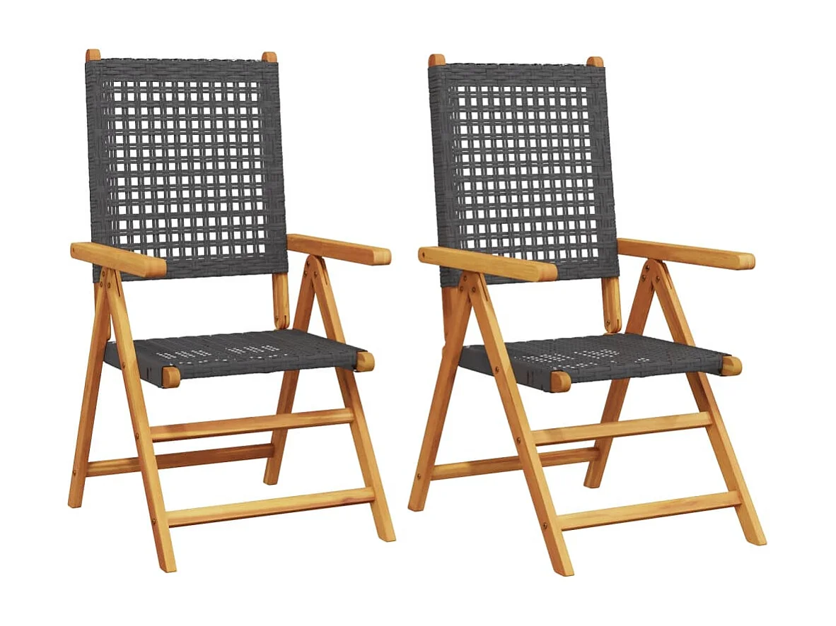 Chaises de jardin lot de 2 noir bois massif d'acacia et rotin