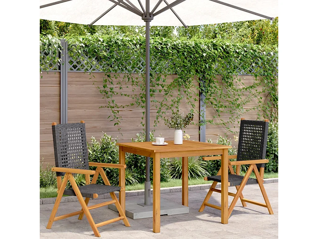 Chaises de jardin lot de 2 noir bois massif d'acacia et rotin