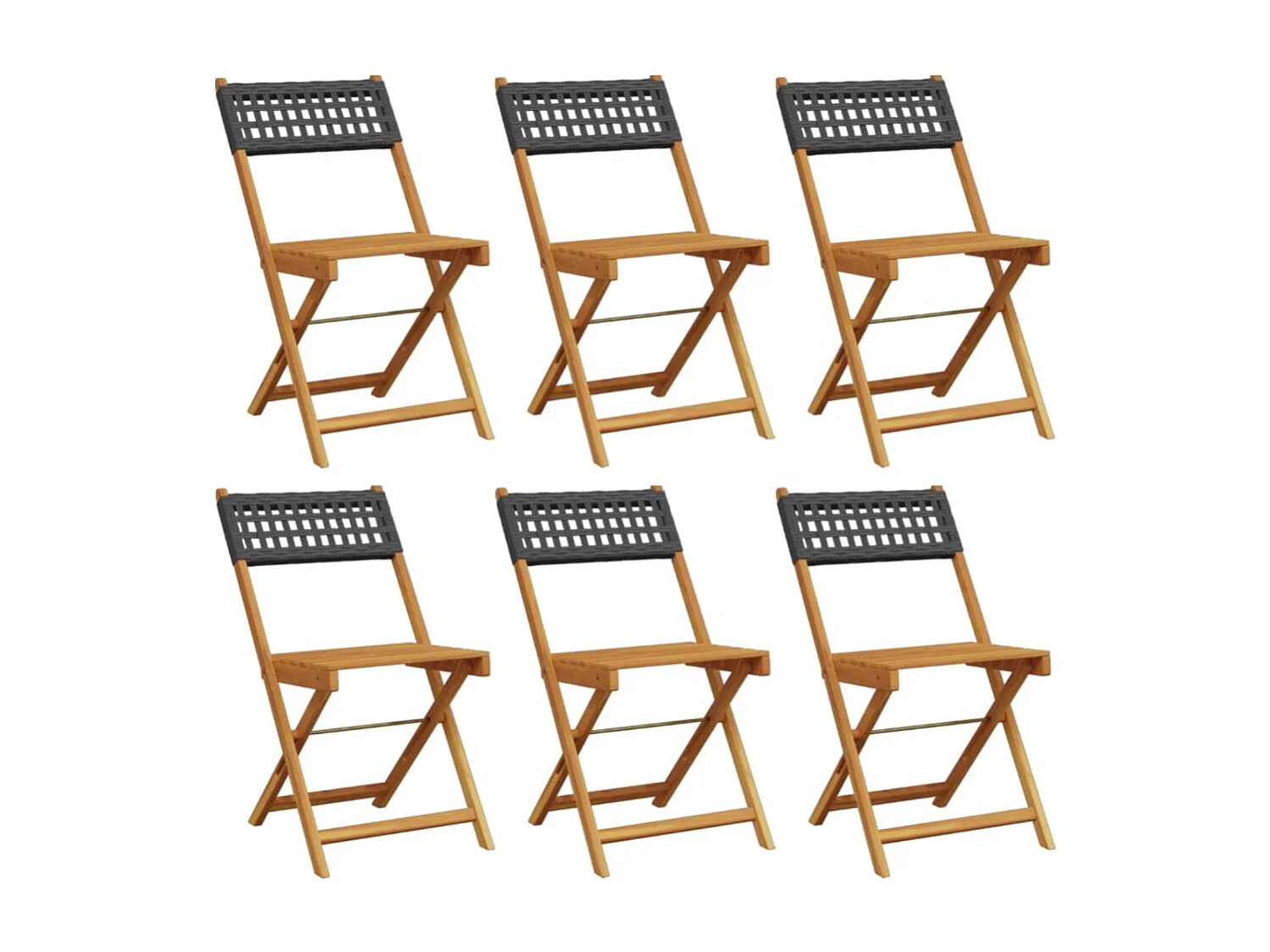 Chaises de jardin pliantes lot de 6 noir poly rotin bois massif