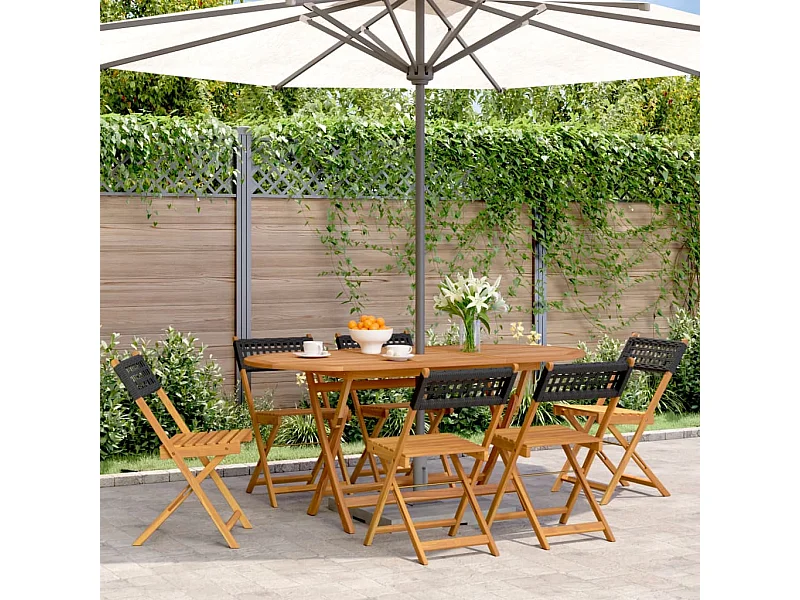 Chaises de jardin pliantes lot de 6 noir poly rotin bois massif
