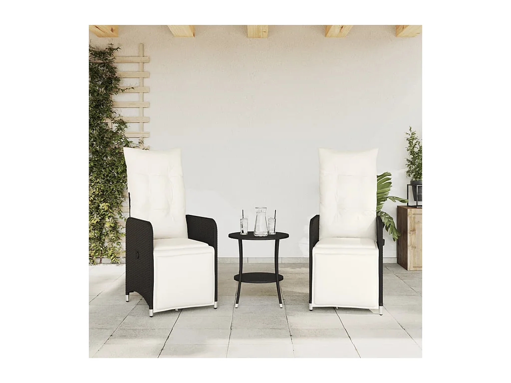 Chaises inclinables de jardin lot de 2 et table résine tressée