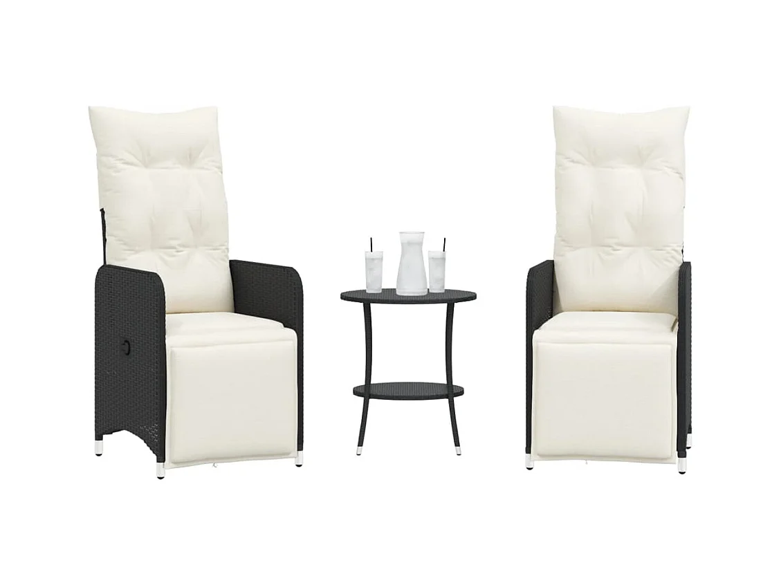 Cadeiras jardim reclináveis 2 peças com mesa vime PE preto