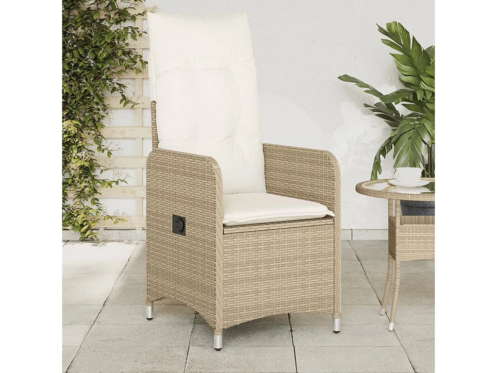 Chaises inclinables de jardin lot de 2 et coussins beige rotin